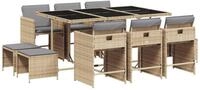 vidaXL Garten-Essgruppe 11-tlg. Garten-Essgruppe mit Kissen Beigemischung Poly