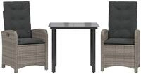 vidaXL Garten-Essgruppe 3-tlg. Garten-Essgruppe mit Kissen Grau Poly Rattan,...
