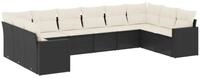 vidaXL Sofaelement 10-tlg. Garten-Sofagarnitur mit Kissen Schwarz Poly Rattan...