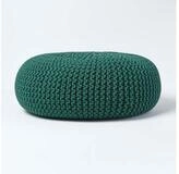 Homescapes Pouf Gro&szlig;er Strickpouf 100% Baumwolle, tannengr&uuml;n