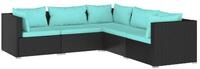 vidaXL Gartenlounge-Set, 5-tlg. Lounge Set mit Kissen Poly Rattan Schwarz