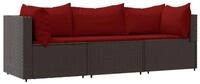 vidaXL Gartenlounge-Set, 3-tlg. Lounge Set mit Kissen Braun Poly Rattan