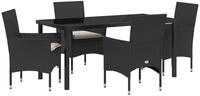 vidaXL Gartenlounge-Set Garten Essgruppe mit Kissen 5 pcs Schwarz Poly-Rattan,