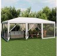 vidaXL Angelzelt, Partyzelt mit 10 Mesh-Seitenteilen Wei&szlig; 6x4 m HDPE