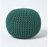 Homescapes Pouf Runder Strickpouf 100% Baumwolle, tannengr&uuml;n