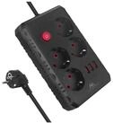 Maclean 4 Steckdosen 2500W 3xUSB Mehrfachsteckdose 4-fach (Kabell&auml;nge 3 m), 110-240V