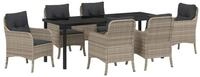 vidaXL Gartenlounge-Set Garten Essgruppe mit Kissen 7 pcs Hellgrau Poly-Rattan,