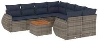 vidaXL Gartenlounge-Set 9-teiliges Gartensofa-Set mit Kissen, grau, Polyrattan,