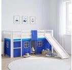 Homestyle4u Hochbett Kinderbett 90x200 Spielbett Jungen Wei&szlig; Blau Rutsche...