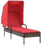 vidaXL Gartenliege Sonnenliege mit Sonnendach Braun Polyrattan, 1 St.