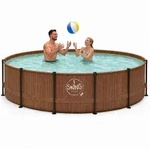HAF Framepool Frame Pool Aufstellpool Schwimmbecken Braun Holzoptik rund 366 x...