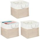 relaxdays Regalkorb Aufbewahrungskorb Leinen im 3er Set, Beige, 33 x 33 x 33 cm