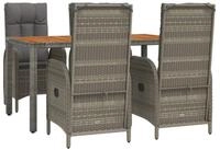 vidaXL Garten-Essgruppe 5-tlg. Garten-Essgruppe mit Kissen Grau Poly Rattan,...