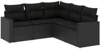vidaXL Gartenlounge-Set, 5-tlg. Garten-Sofagarnitur mit Kissen Schwarz Poly...