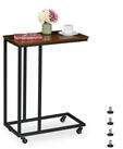 relaxdays Beistelltisch in C Form mit Rolle, Industrial-Schwarz