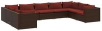 vidaXL Gartenlounge-Set, 9-tlg. Lounge Set mit Kissen Poly Rattan Braun