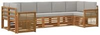 vidaXL Gartensofa Ecksofa Set mit Kissen 6 pcs Nat&uuml;rlich und Hellgrau, 6 Teile