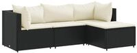 vidaXL Gartenlounge-Set 4-tlg. Garten-Lounge-Set mit Kissen Schwarz Poly Rattan,