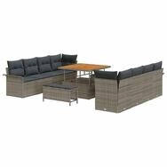 vidaXL Gartenlounge-Set Gartensofa-set mit Kissen 11 pcs Grau Poly-Rattan,...