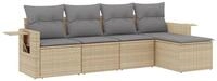 vidaXL Gartenlounge-Set 5-tlg. Garten-Sofagarnitur mit Kissen Beige Poly Rattan,