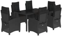 vidaXL Garten-Essgruppe 7-tlg. Garten-Essgruppe mit Kissen Schwarz Poly Rattan,