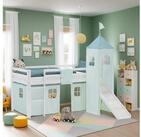Homestyle4u Hochbett Kinderbett 90x200 Spielbett Kiefer Jungen Wei&szlig; Gr&uuml;n Mint