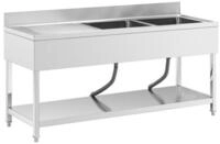 Royal Catering Edelstahlsp&uuml;le Sp&uuml;ltisch 180 x 60 x 97 cm 2 Becken zu je 50 x...