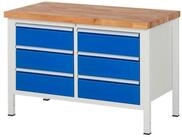 RAU Werkbank Werkbank 1250x700x840-1040mm 6xSchublade-TA lichtgrau/enzianblau