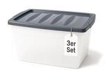 BigDean Aufbewahrungsbox 3x 60 L Plastikboxen mit Deckel gro&szlig; Budget...