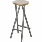 Natura Hocker Klappbarer Barhocker &ndash; Stahlgestell mit Kiefernholz Sitzfl&auml;che