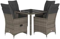 vidaXL Garten-Essgruppe 5-tlg. Garten-Essgruppe mit Kissen Grau Poly Rattan,...
