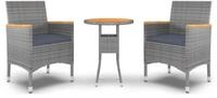 vidaXL Garten-Essgruppe 3-tlg. Garten-Essgruppe Poly Rattan Grau, (1-tlg)