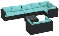 vidaXL Gartenlounge-Set, 9-tlg. Lounge Set mit Kissen Schwarz Poly Rattan