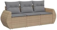 vidaXL Gartenlounge-Set 3-tlg. Garten-Sofagarnitur mit Kissen Beige Poly Rattan,