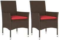 vidaXL Gartenstuhl Gartenst&uuml;hle mit Kissen 2 Stk. Braun Poly Rattan (2 St)