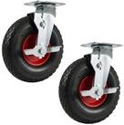 relaxdays Schwerlastrolle Lenkrolle mit Bremse 3.00-4 2er Set, Schwarz-Rot