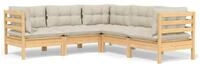vidaXL Gartenlounge-Set, 5-tlg. Lounge Set mit Creme Kissen Massivholz Kiefer