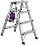 PROREGAL&reg; Stehleiter Stufenstehleiter beidseitig begehbar 2x4 Stufen Aluminium,