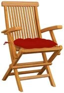 vidaXL Gartenstuhl, Outdoor St&uuml;hle mit Roten Kissen 3 Stk. Massivholz Teak