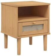 vidaXL Nachtkommode, Nachttisch SENJA Rattan-Look Braun 40x35x48cm Massivholz...