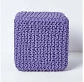 Homescapes Pouf Gestrickter Sitzw&uuml;rfel 100% Baumwolle, violett