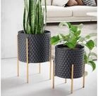 FINEBUY Pflanzk&uuml;bel FB92214 Blumentopf Pflanzenk&uuml;bel 2er Set Metall Schwarz...