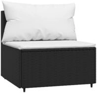vidaXL Gartenlounge-Mittelteil, Garten-Mittelsofa mit Kissen Schwarz Poly Rattan