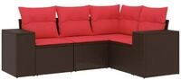 vidaXL Sofaelement 4-teiliges Gartensofa-Set mit Kissen, braun, Polyrattan (1...