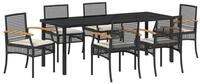 vidaXL Gartenlounge-Set Garten Essgruppe mit Kissen 7 pcs Schwarz Rattan,...