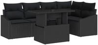 vidaXL Loungesofa Garten-Sofa-Set mit Kissen mit Speicher 6 pcs Schwarz, 6 Teile