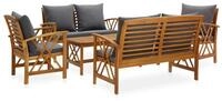 vidaXL Gartenlounge-Set 5-tlg. Garten-Lounge-Set mit Auflagen Massivholz,...