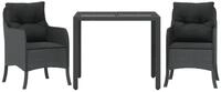 vidaXL Garten-Essgruppe 3-tlg. Garten-Essgruppe mit Kissen Schwarz Poly Rattan,