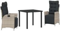 vidaXL Gartenlounge-Set Garten Essgruppe mit Kissen 3 pcs Hellgrau Poly-Rattan,
