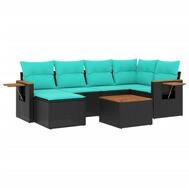 vidaXL Gartenlounge-Set 7-tlg. Garten-Sofagarnitur mit Kissen Schwarz Poly...